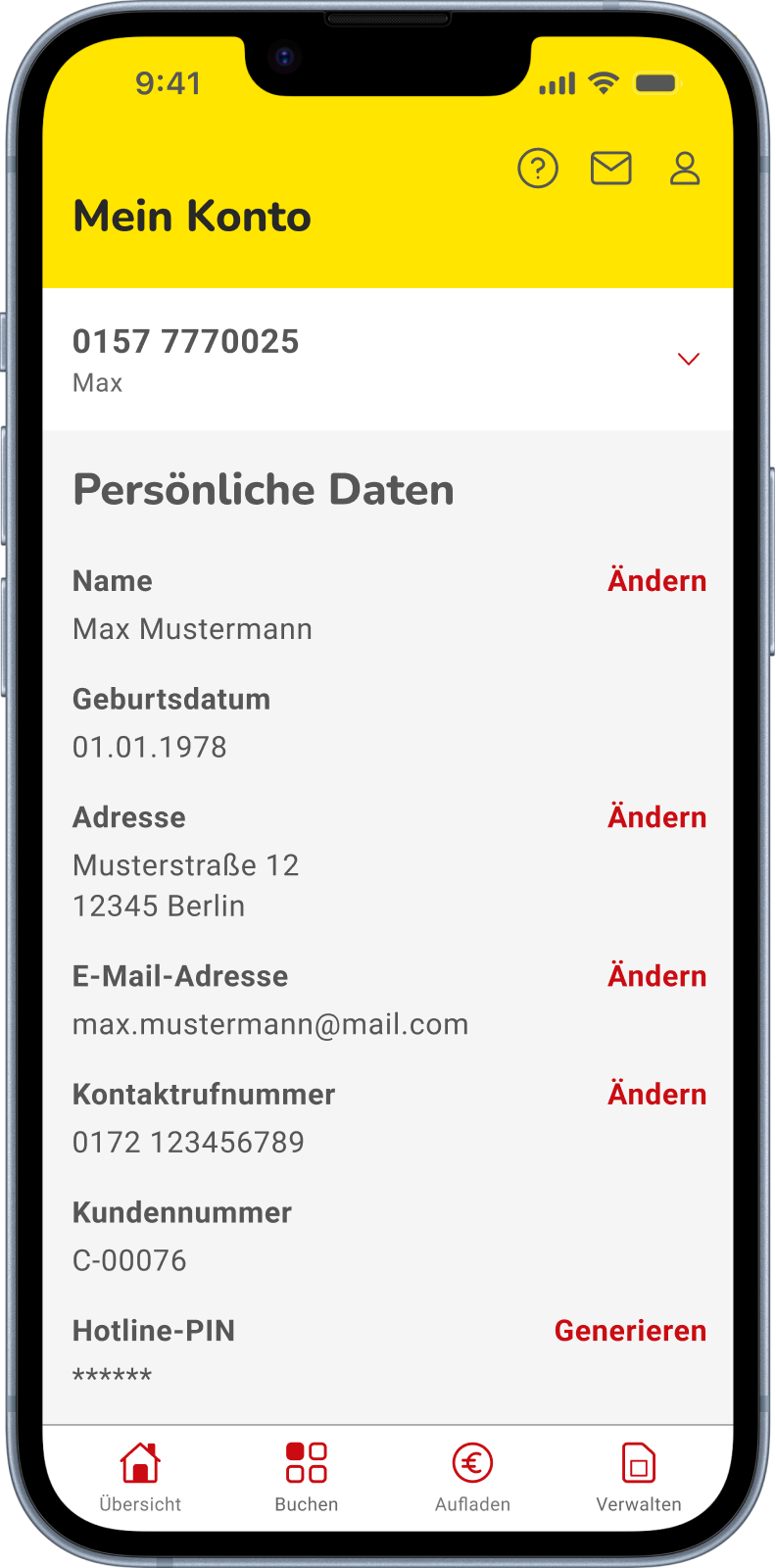 Abbildung Kontoeinstellungen in der NettoKOM App