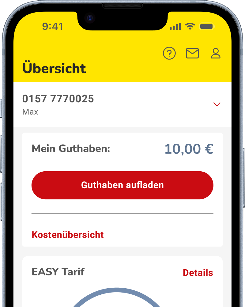 Screenshot der nettoKOM App mit dem EASY Tarif