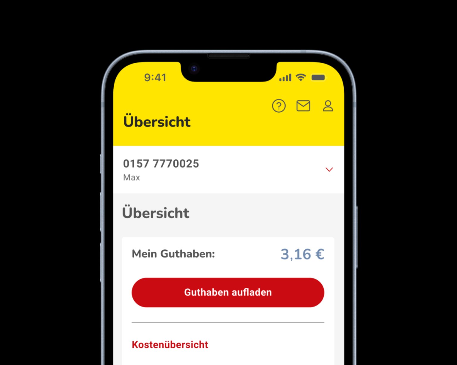 Smartphone-Screenshot der NettoKOM App mit Guthabenübersicht und Aufladefunktion