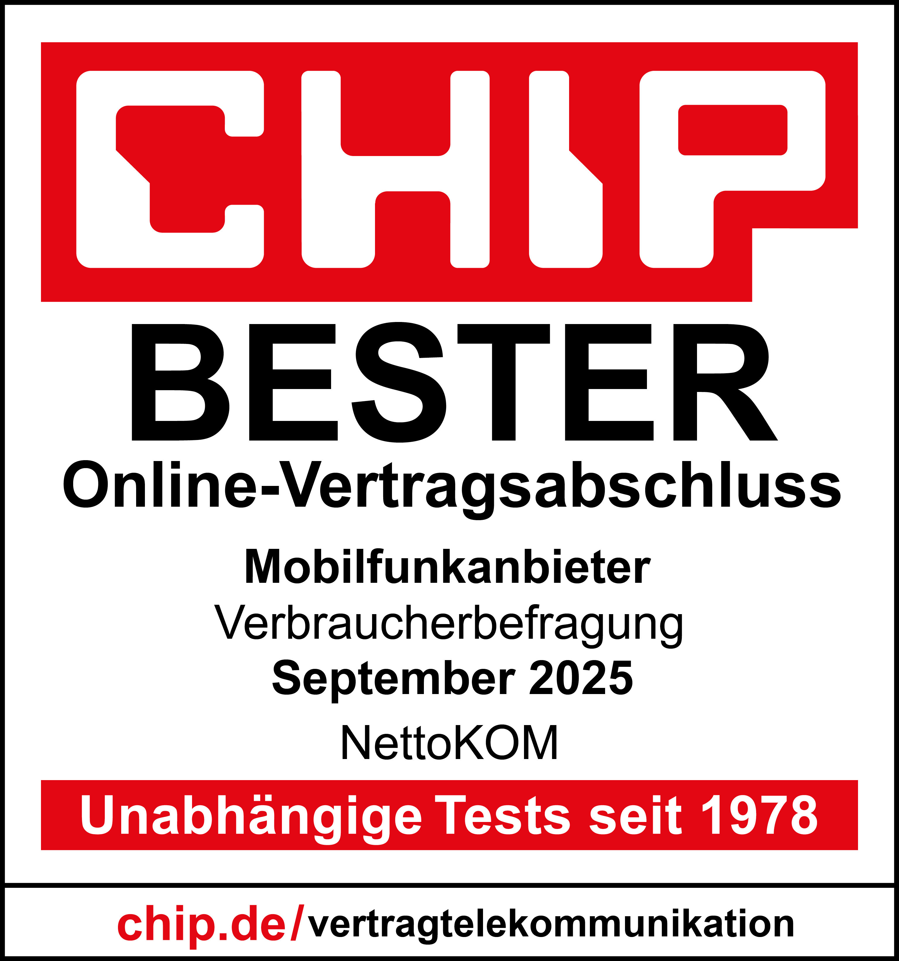 Siegel CHIP Test 2025 Bester Online-Vertragsabschluss – NettoKOM Ratgeber