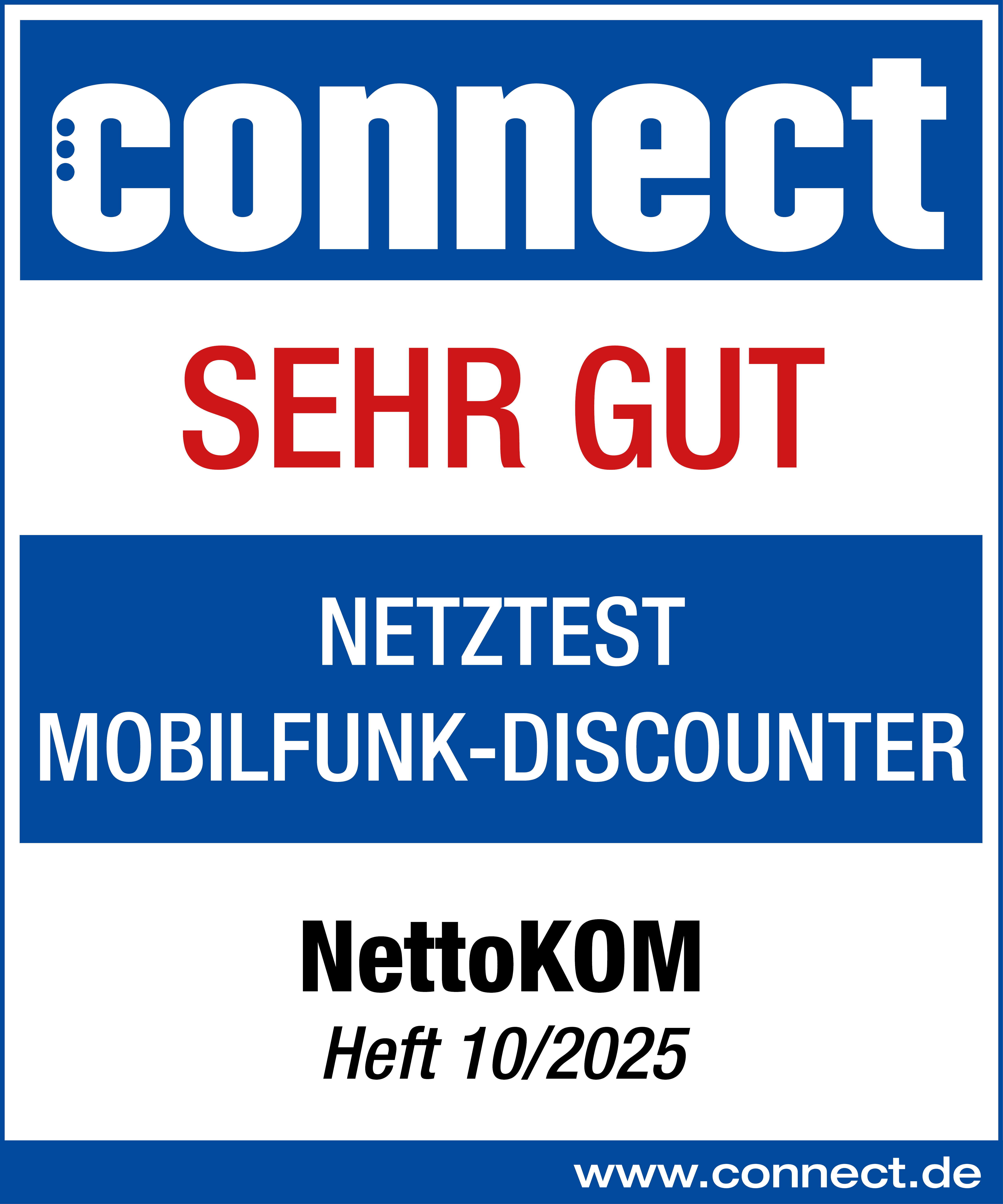 Siegel connect Netztest Mobilfunk-Discounter 2025 – NettoKOM Ratgeber