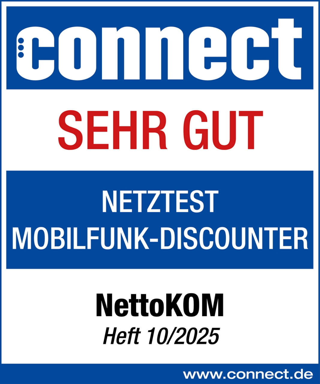 Siegel connect Netztest Mobilfunk-Discounter 2025 – NettoKOM Ratgeber