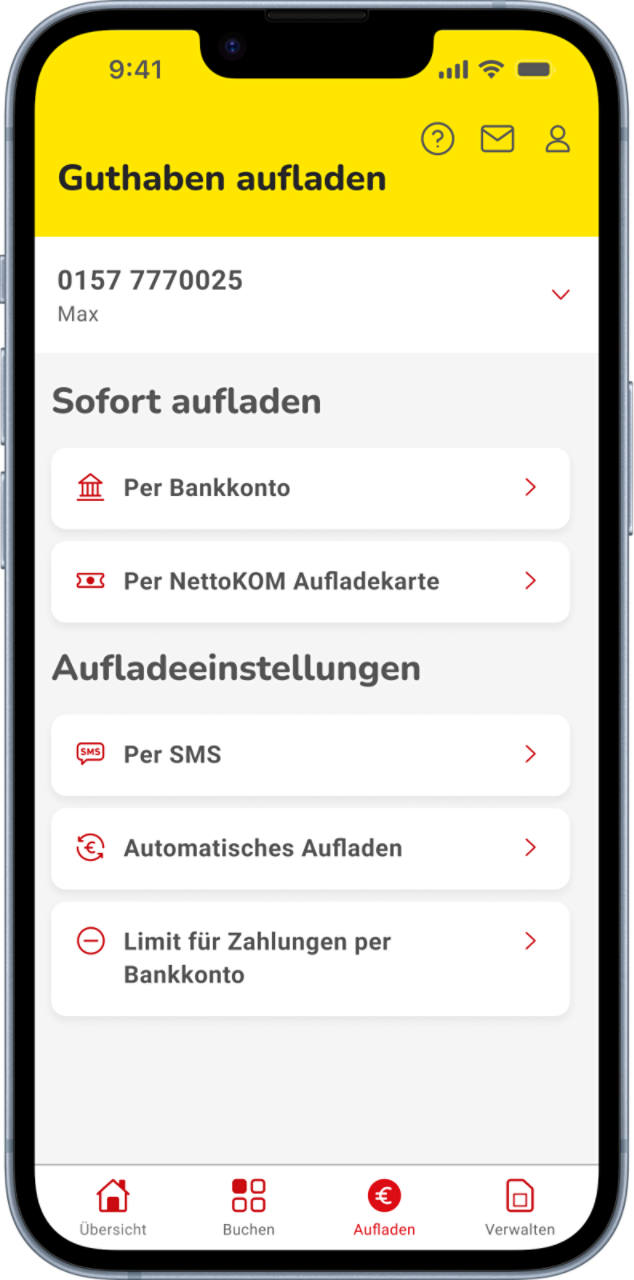 Abbildung Guthaben-Übersicht in der NettoKOM App