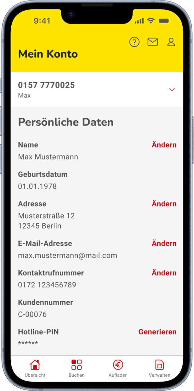 Abbildung Kontoeinstellungen in der NettoKOM App