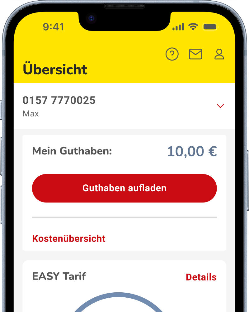 Screenshot der nettoKOM App mit dem EASY Tarif