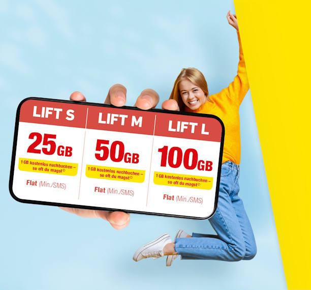NettoKOM LIFT Prepaid-Tarife mit 1 GB kostenloser Nachbuchung – immer dann, wenn du sie brauchst.